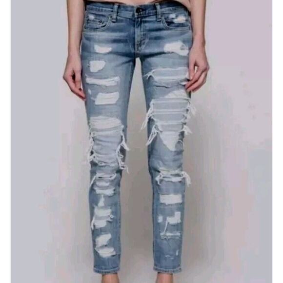 Rag & Bone 25 Destroyed Jeans DRE Brigade Medium Wash Low Rise Distressed - Picture 1 of 15